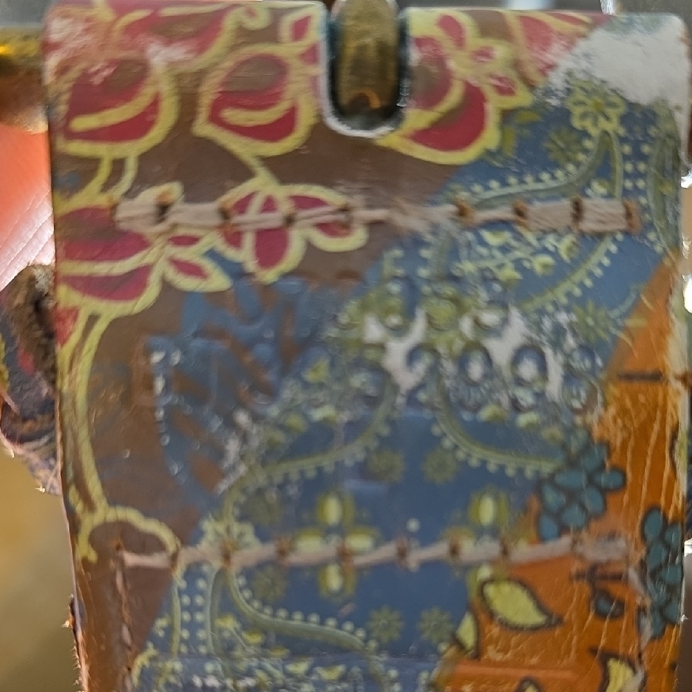Vtg Fossil Colorful Floral Patterned Quilted Look Leather Braided Belt Womens OS - Picture 5 of 7